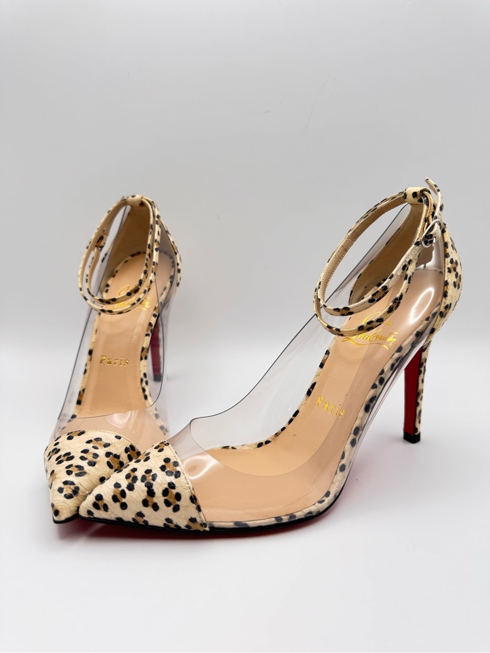 Christian Louboutin Un Bout 100 Leopard PVC Watersnake Pumps EU 36.5 New Box
